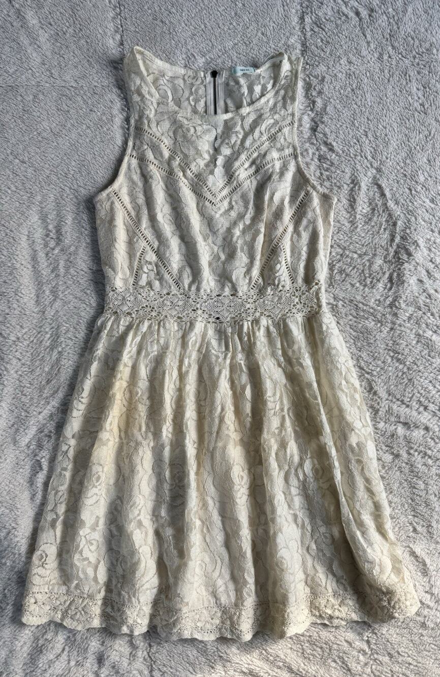 Urban Outfitters Kimchi Blue Ivory Cream Floral Lace High Neck Dress Sz Medium